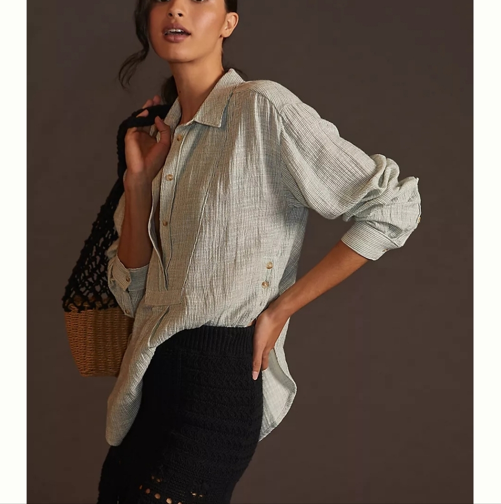 Anthropologie V Neck Popover Shirt - Picture 8 of 11